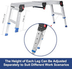 Foldable Aluminum Work Platform, 12.7 lb, Easy-Installation, Capacity of 500 lbs, Non-Slip, Step Stool for Adults with Adjustable Height, Heavy Duty & Portable Step Ladder