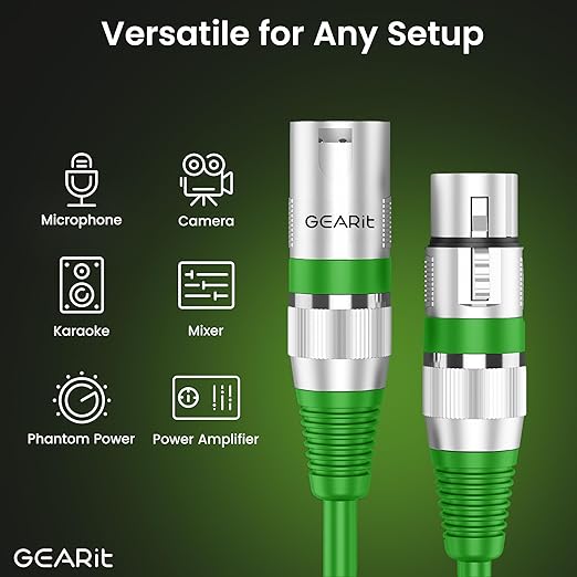 GEARit XLR Male to Female Microphone Cable (100 Feet, 1 Pack) 3-Pin Balanced Shielded Mixer, Recording Studio, Podcast - Green
