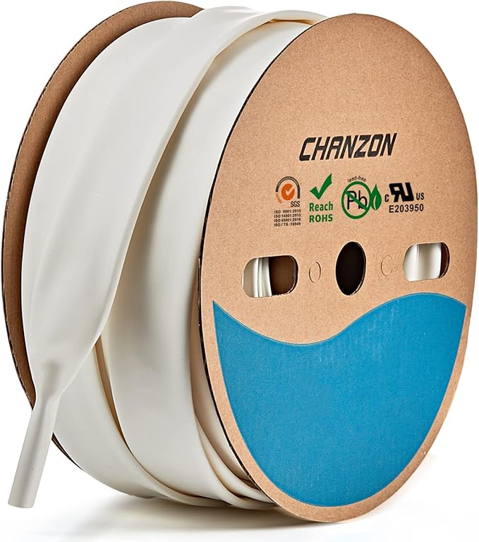 Chanzon 3:1 Ratio - 80ft Roll - Heat Shrink Tubing 1-1/4" (30mm) - Marine Grade Waterproof Adhesive Lined - (25M Total Length) White Polyolefin Sleeving Wrap Shrinking 3 to 1 Ratio 1pcs