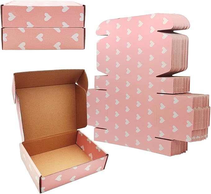 Green Recyclable Cardboard Small Gift Mailer Boxes for Shipping Packaging Craft Mother's Day Gifts Giving Products (Pink, 7.2 x 5.2 x 2 Inch)