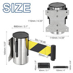 PATIKIL Fixed Wall Mount Retractable Belt Barrier, 2 Pcs 16.4 Feet Fixed Retractable Belt Barrier with Steel Case for Crowd Control Grocery Retail Store Stadium, Silver Tone/Black/Yellow