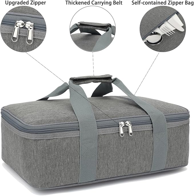 Insulated Casserole Carrier Bag - Large Portable Hot and Cold Food Storage Tote with Handles Thermal Bag for Parties, Picnics, Camping, Travel,Fits 9"x13" Baking Dish,Grey