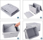 ENGPOW File Box with Lock, Fireproof Document Box with Zipper＆Pockets, Collapsible File Organizer Filing Storage Cabinet with Handle, Portable Home Office Safe for Hanging Letter/Legal Folder,Silver