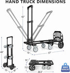 KEDSUM 3-in-1 Convertible Hand Truck Dolly, 600LBS Heavy Duty Dolly Cart with Wheels, Dolly Cart with Adjustable Handle & Caster Wheels for Home,Office,School, 6 Wheels Innovative Design, Collapsible