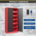 Metal Storage Cabinet-71” Tall Steel File Cabinets with Lockable Doors and Adjustable Shelves-Black&Red Steel Storage Cabinet for Home,Kitchen, School, Office, Garage