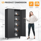 Metal Garage Storage Cabinets with Wheels, Rolling Tool Cabinet with Lock, Locking Garage Caninet on Wheels with Shelves, Steel 2 Door Tall Tool Cabnets for Workshop/Home/Office - (Black 75”H)