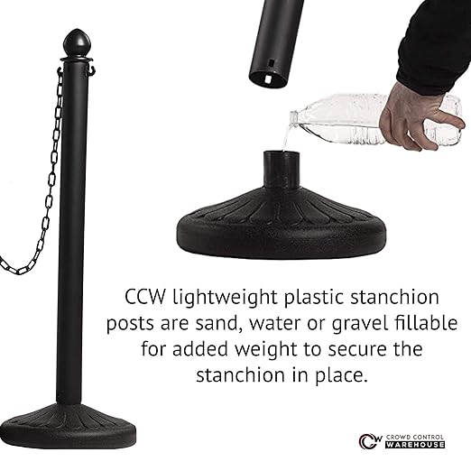 Montour Line Plastic Stanchion Yellow 2.5 Inch Diameter with 50 Foot Chain, 6-Pack, Crowd Control Barriers