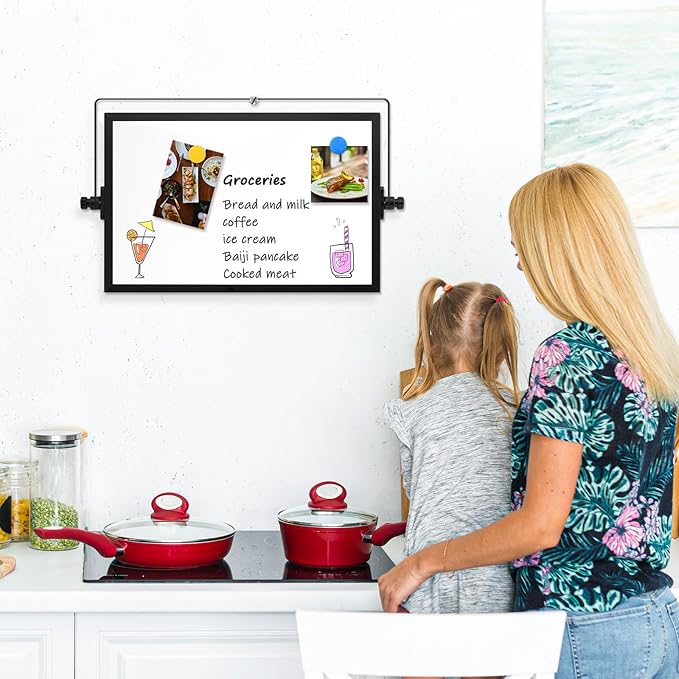 Dry Erase Magnetic White Board, 8" x 12" Black Aluminum Frame Double-Sided Desktop Whiteboard with Stand, Portable Small Whiteboard Set for Drawing, Office, Home, School