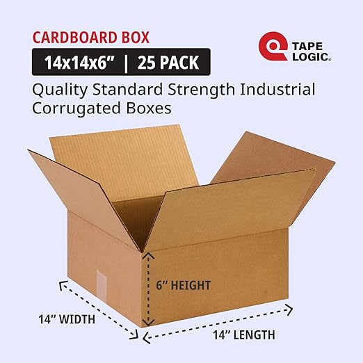 TAPE LOGIC 14 x 14 x 6 Corrugated Cardboard Boxes, Flat 14"L x 14"W x 6"H, Pack of 25 | Shipping, Packaging, Moving, Storage Box for Home or Business, Strong Wholesale Bulk Boxes