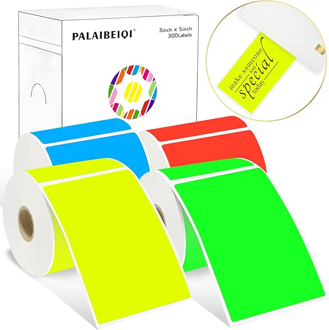 3x5 Inch Thermal Label Stickers,300Pcs Waterproof Rectangle Labels for Storage Bins,Moving Boxes,Address & Inventory Organization,Small Business Labeling,Mixed Colors