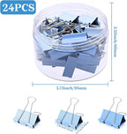 Temiary Aesthetic Binder Clips, 24 Pcs 1.26 Inches Small Metal Binder Clip with Clear Storage Container, Binding Paperwork Clamps for School Teachers Office Supplies (Blue)