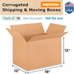 Medium Shipping & Moving Boxes 18x12x12 inches (10-Pack) - Extra Strength 200 lb vs Regular - Corrugated Moving Box, Made in USA - Strong Cardboard Packing Box - Heavy Duty Box by IDL Packaging