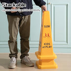 10 Pack Slow Down Kids at Play Cones 26.38 Inch Slow Kid at Play Safety Signs for Street Four Side Visibility Floor Standing Yellow Traffic Cone for Lawn, School, Yard, Gymnasium, Playground
