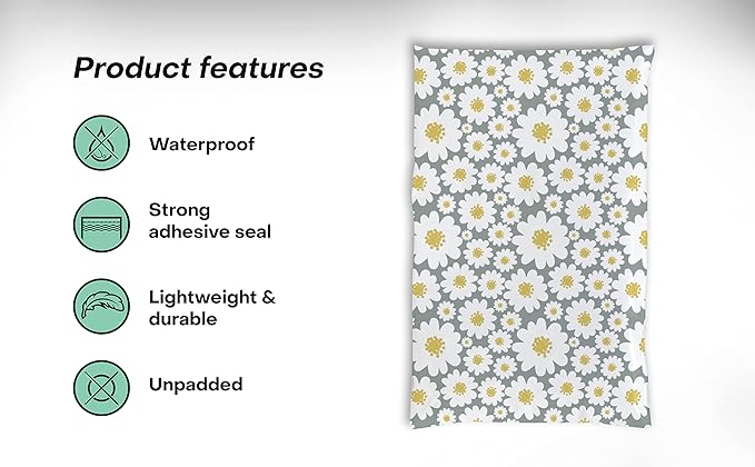 6x9 Poly Mailers – Floral Daisy – Waterproof, Tear-Resistant Shipping Bags with Adhesive Seal – 200 Pack – Package Mint
