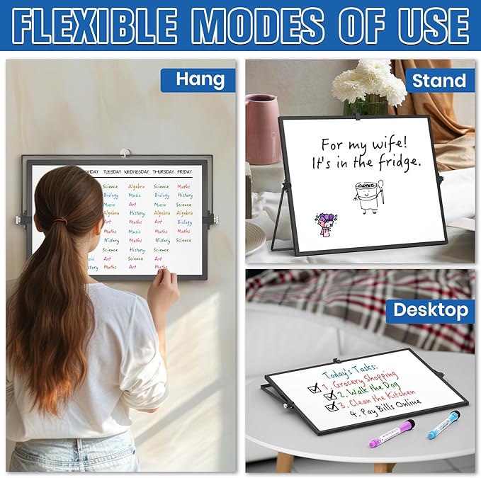 Grtard Dry Erase Magnetic White Board, 16''x12'' Double-Sided Desktop Whiteboard with Stand, Portable Small Whiteboard Set, Dry Erase Board for Drawing, ToDo, Office, Home, School(Black)