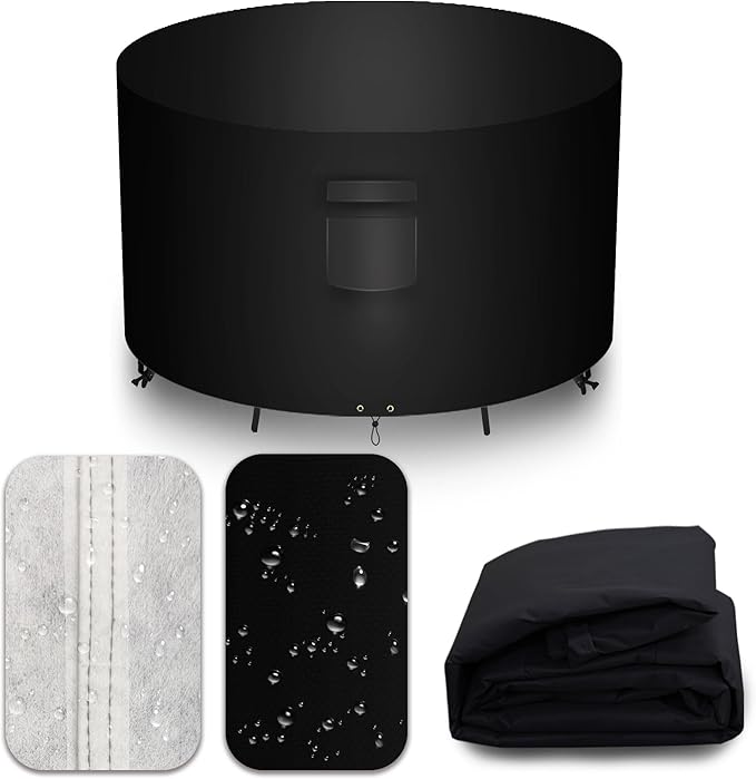 Heavy Duty Patio Furniture Covers Waterproof, 600D Round Outdoor Furniture Cover Waterproof for Sectional Sofa Couch, Outdoor Dining Table and Chair Set Covers 36"DIA x 28"H, Black