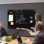 MaxGear Glass Whiteboard 36x24 Inches Wall Mounted, Magnetic Black Dry Erase Board with 1 Eraser, 1 Accessory Tray, 4 Markers and 6 Magnets, Large Frameless White Board for Office, School, Home