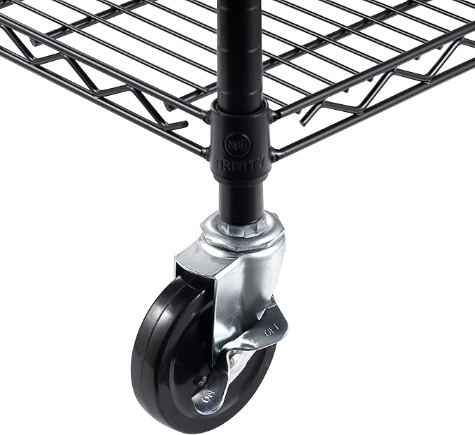 Trinity Basics 4-Tier Adjustable Wire Shelving with Wheels for Kitchen Organization, Garage Storage, Laundry Room, NSF Certified, 600 to 1800 Pound Capacity, 60” by 24” by 72”, Black