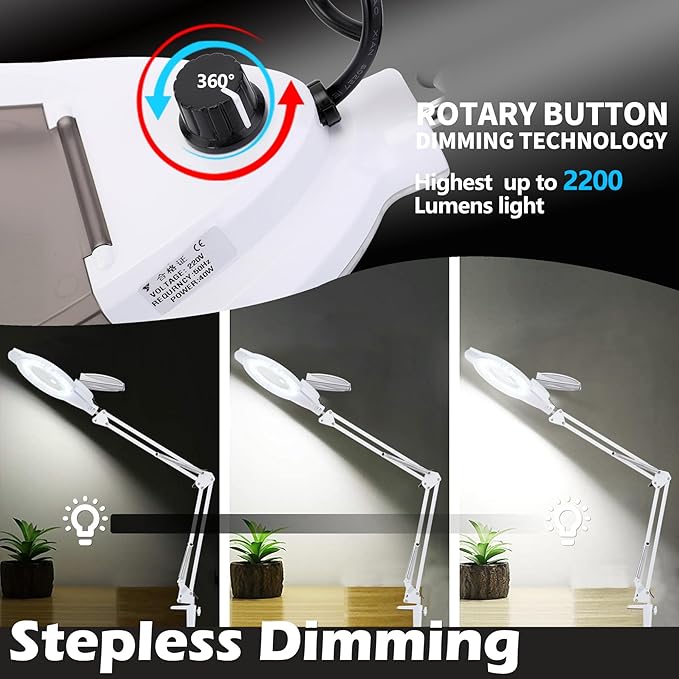 KIRKAS 10X & 30X Magnifying Glass with Light and Stand, 2200 Lumens Dimmable LED Magnifying Lamp, Real Glass Lens Lighted Magnifier Light for Craft, Reading, Repair, Hobby, Close Work- White