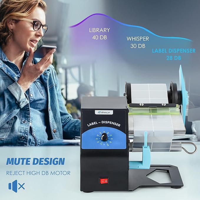 Automatic Label Dispenser Electric Sticker Dispenser for Rolls&Folds Label Machine, Speed Adjustable, Lable Dispenser for 5-120mm Label Width, Transparent Labels & Various Common Labels