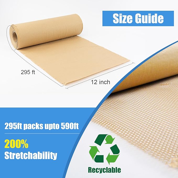 Honeycomb Packing Paper Roll 12" x 295 FT with Fragile Stickers– Biodegradable Cushioning Wrap for Moving, Shipping & Gift Wrapping – 100% Recyclable, FSC Certified Eco-Friendly Packaging