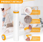 Pre-Taped Masking Film 3 Pack Each 118in x 65 feet Rolls, Tape and Drape, Painters Plastic Sheeting Drop Cloth for Automotive Painting Covering, House Decoration Furniture Floor Dustproof Cover