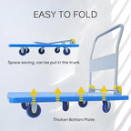 Doppy Flatbed Cart, 1320lbs Heavy Duty Capacity Platform Hand Truck 360 Degree Swivel Wheels Foldable Push Hand Cart for Loading and Storage, Warehouse (Blue)