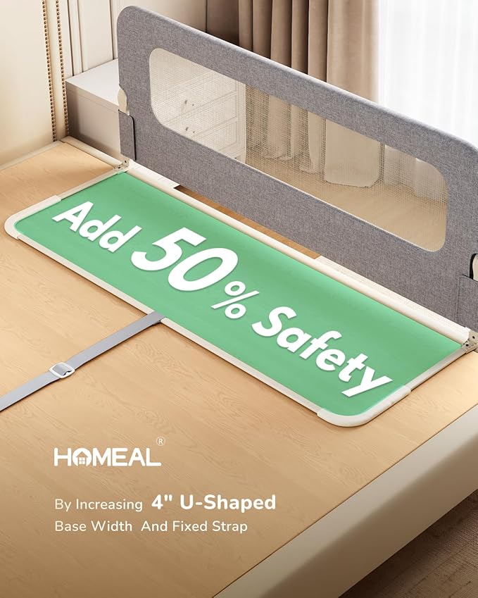 HOMEAL Bed Rail for Toddlers - 32"x24" Foldable Baby Bed Rail Guard - Breathable Bed Rail for Twin, Full, Queen, King Beds, Grey, 1 Pack