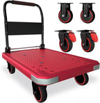 WUD Foldable Hand-Push Platform Truck with Brake, 360-Degree Swivel Wheels, 35.4”L x 23.6”W, 880 lb Load Capacity, Suitable for Luggage, Travel, Moving, Shopping, Office, Home Garden,Pink