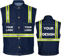 YOWESHOP Men's Reflective Safety Denim Vest，Custom Safety Outdoor Denim Work Vest with Hi-Vis Stripes for Night Commute