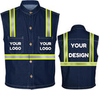 YOWESHOP Men's Reflective Safety Denim Vest，Custom Safety Outdoor Denim Work Vest with Hi-Vis Stripes for Night Commute