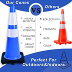 BESEA 4PACK 28 inch Traffic Safety Cones Blue Road Parking Cones 28" Heavy Duty Construction Cone Structurally Stable for Traffic Control at Public Place(4PCS)