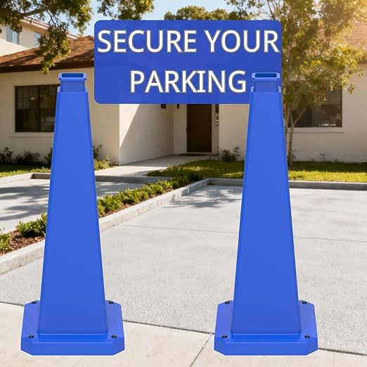 BESEA 6 Pack 28" Bright Blue Traffic Safety Cones with Weighted Base, High-Visibility Parking Cones for Driveways, Business Parking Lots, Garages, Indoor/Outdoor Use