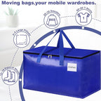 StorageRight Moving Bags-Heavy Duty Moving Boxes, Storage Totes with Zipper, Reinforced Handles and Tag Pocket-Collapsible Moving Supplies for moving, Storage and Travel 93L(Blue-6 Pack)