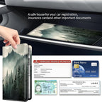 Premium Car Registration and Insurance Card Holder, Cute PU Leather Car Document Holder, Vehicle Glove Box Car Organizer with Magnetic Closure for Driver License, Cards Forest Green Mountains