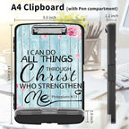 Clipboard with Storage High Capacity Plastic Nursing Clipboards with Pen Holder File Folder Storage Box Clipboard with Heavy Duty Clips for Teacher,Doctor,Offices-Bible Verses Philippians 4-13