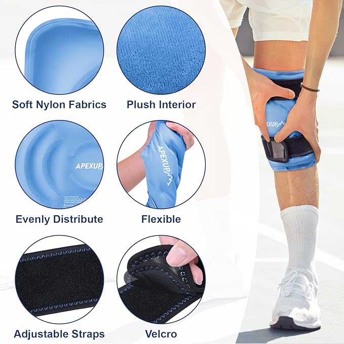 APEXUP Ice Pack for Knee Pain Relief, Large Reusable Wrap After Surgery, Flexible Gel Cold Pack for Injuries, Pain Relief for Back, Shoulder, Elbow, Ankle and Leg (Blue, L, 2PK)