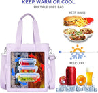 NOL Natural Organic Lifestyle Insulated Lunch Bag for Men/Women,Extra Large Lunch Tote Bag With Removable Adjustable Shoulder Strap with Multi Pockets,Leakproof Cooler Lunch Bag For Work,Light purple