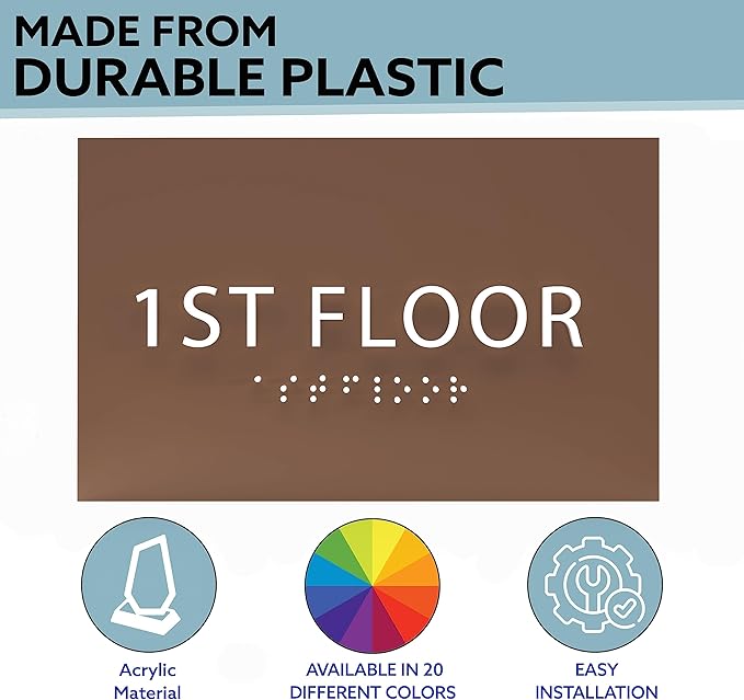 6" X4" 1st Floor Sign - ADA Compliant Tactile Graphics Grade 2 Braille Text Wall Sign| Directional Assistance, Floor Number Sign for Office, Schools, Hospitals, Apartments