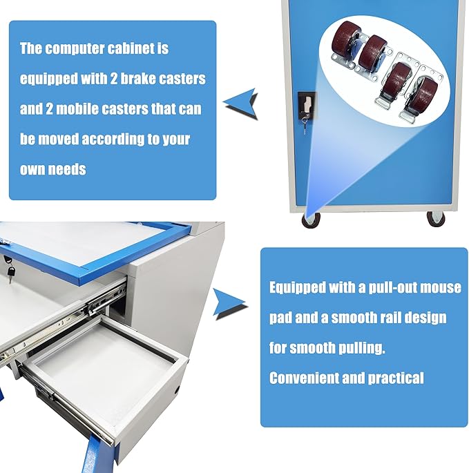 Industrial PC Enclosure Computer Security Cabinet Lockable Detachable Steel Cabinet with Wheels USB Cooling Fan, Adjustable Shelves for Control Equipment (65x60x109.5cm)