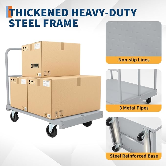 2 in 1 Steel Panel Truck Cart, 36x24 inch Flatbed with 2200 LBS Capacity, Heavy Duty Drywall Dolly with 3 Removable Side Handrails & 360 Swivel Wheels, Industrial Grade Platform Truck