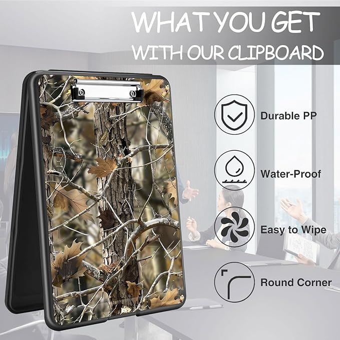 Clipboard with Storage, High Capacity Plastic Storage Clipboard with Pen Holder for for Women Teachers Work, School & Office Supplies, Cute Pattern Decorative Clipboards, Camouflage