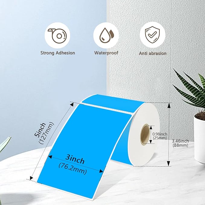 3x5 Inch Thermal Label Stickers,300Pcs Waterproof Rectangle Labels for Storage Bins,Moving Boxes,Address & Inventory Organization,Small Business Labeling,Fluorescent Blue
