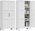 White Metal Kitchen Pantry Cabinet with Doors & Adjustable Shelves - Assembly Required