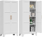 White Metal Kitchen Pantry Cabinet with Doors & Adjustable Shelves - Assembly Required