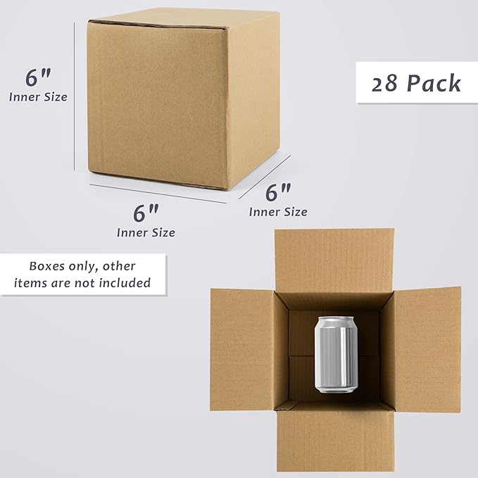 Frametory 6x6x6 Pack of 28 Corrugated Cardboard Packing Shipping Mailing Moving Carton Boxes, Brown