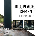 Black Panel & Post Aluminum Privacy Fence Kit – (2) 4"x4"x9' Matte Black Dig & Set Posts with Caps, (1) 72" W x 46" H Fence Panel, (100) Screws