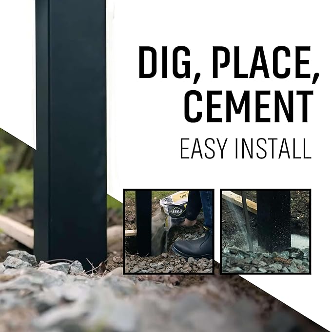 80" W x 69" H Black Aluminum Privacy Fence Kit – (1) Pre-Assembled Panel with (2) 4x4x9' Dig & Set Posts, Caps & 100 Black Screws – Modern Low-Maintenance Fence System