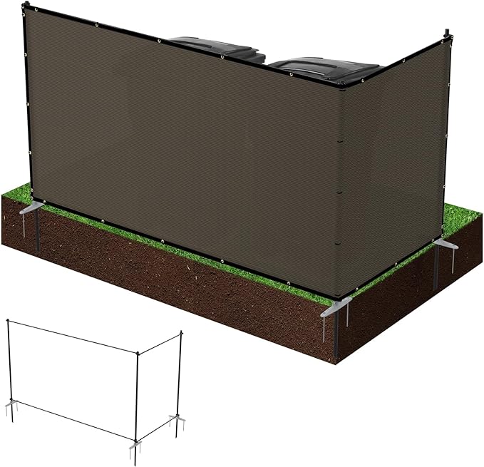 Patio 5' x 12' Outdoor Privacy Screen Freestanding Temporary Fence Panels Net Cover with Metal Poles for Outside Backyard Pool Garden Air Conditioner Fencing, Brown