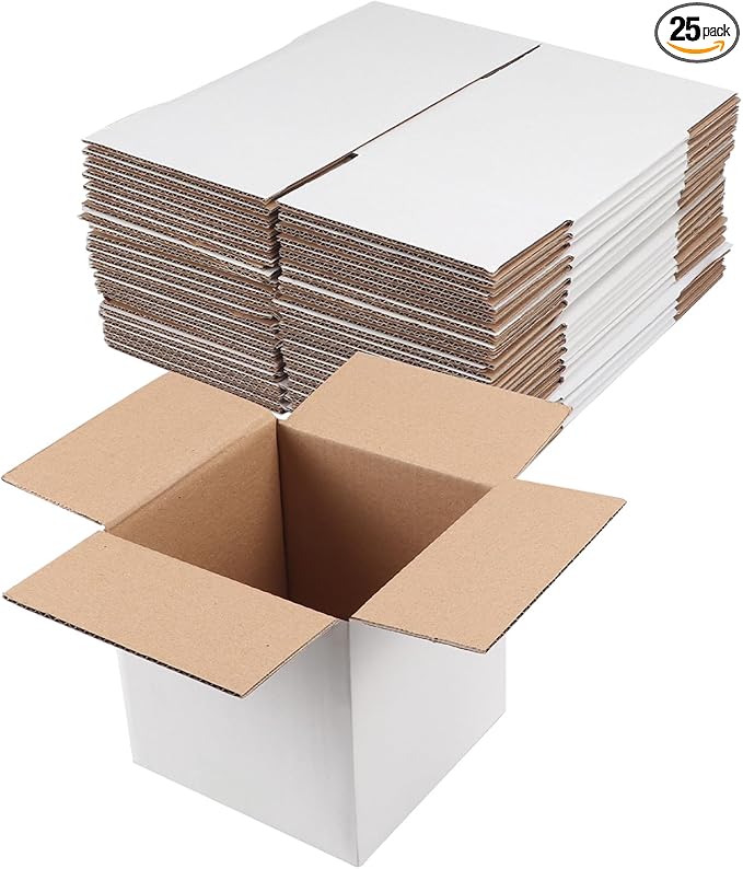 Hoikwo 6x6x6 Shipping Boxes Set of 25, White Corrugated Cardboard Box for Small Business for Packaging Mailing